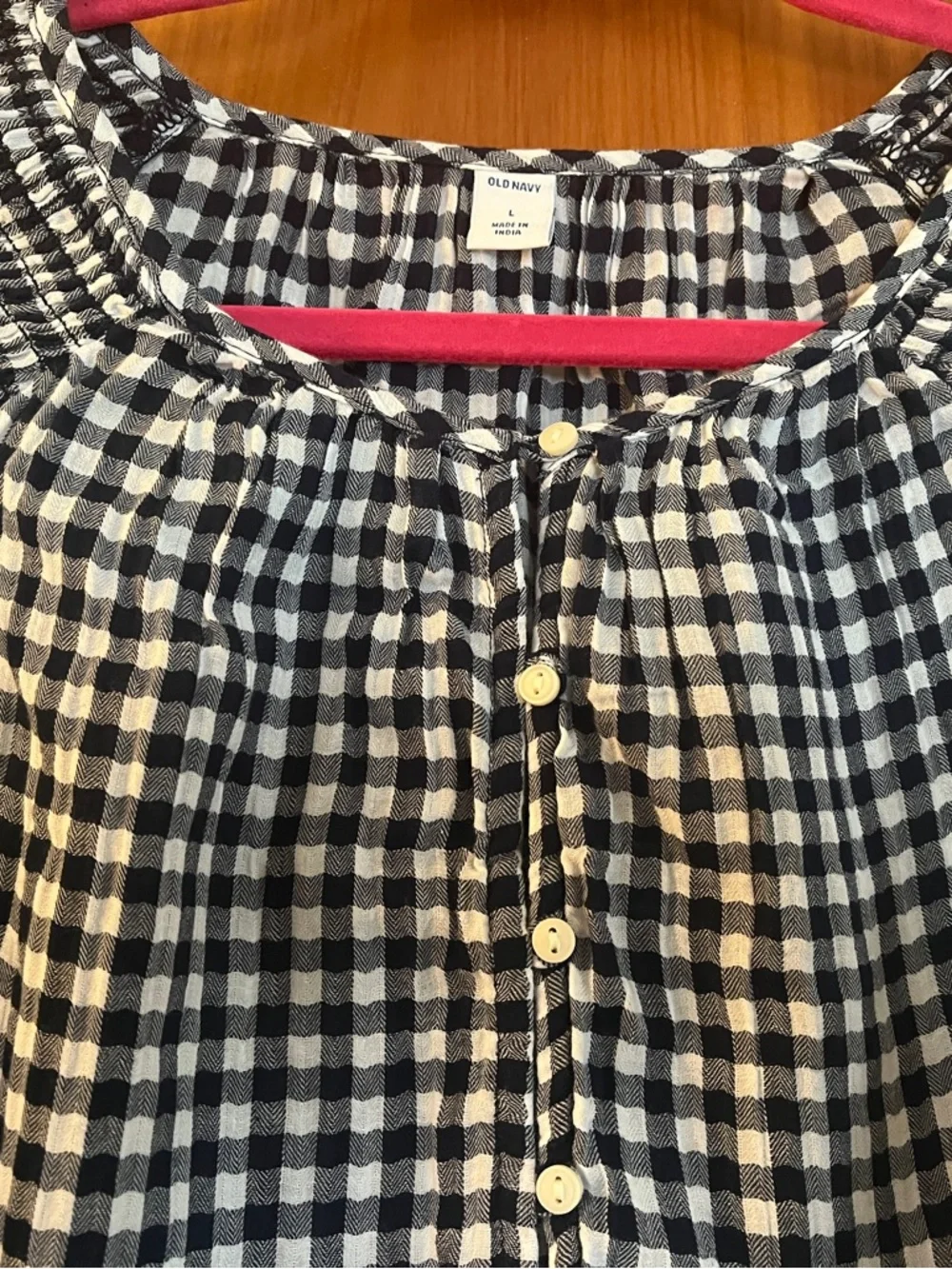 Old Navy- Navy and White Gingham Button-Front Blouse - Picture 2 of 3